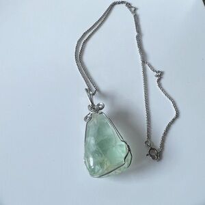 Sterling Silver Wire Wrapped Green Stone Necklace